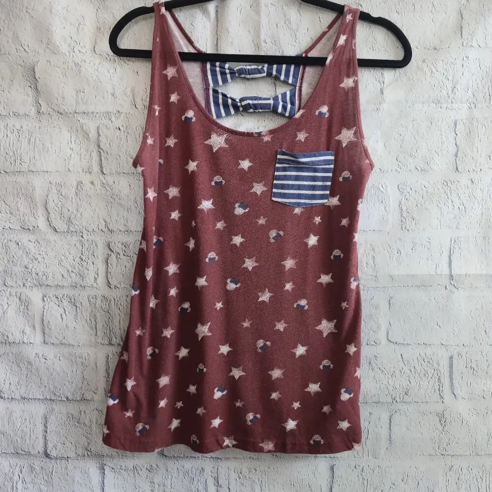 Disney Women's Patriotic American Flag Stars & Stripe Minnie Mouse Tank